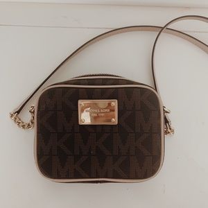 Michael Kors Brown and Tan Mini Crossbody Bag